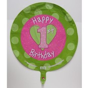 18" Happy 1st Birthday Ballon for Girls