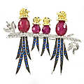 Synthetic Ruby&Synthetic Sapphire Bird Brooch