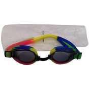 Swim Goggles, Black Lenses with Multi-Colored Band