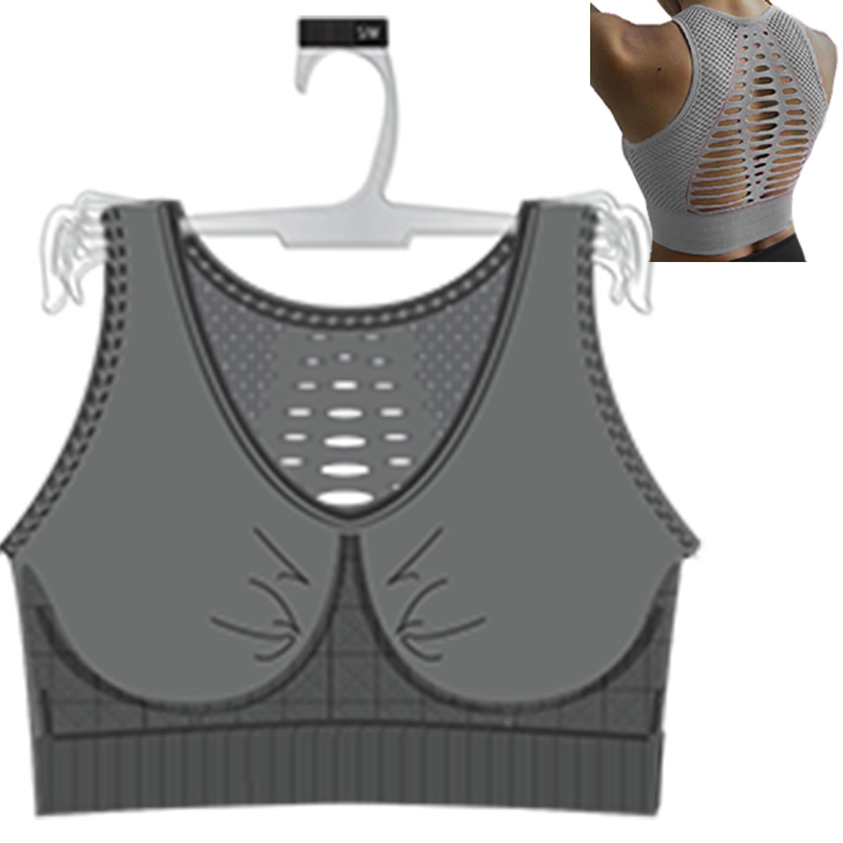 Wholesale Seamless Crochet Racer Back Sports Bra Black (SKU 2348940
