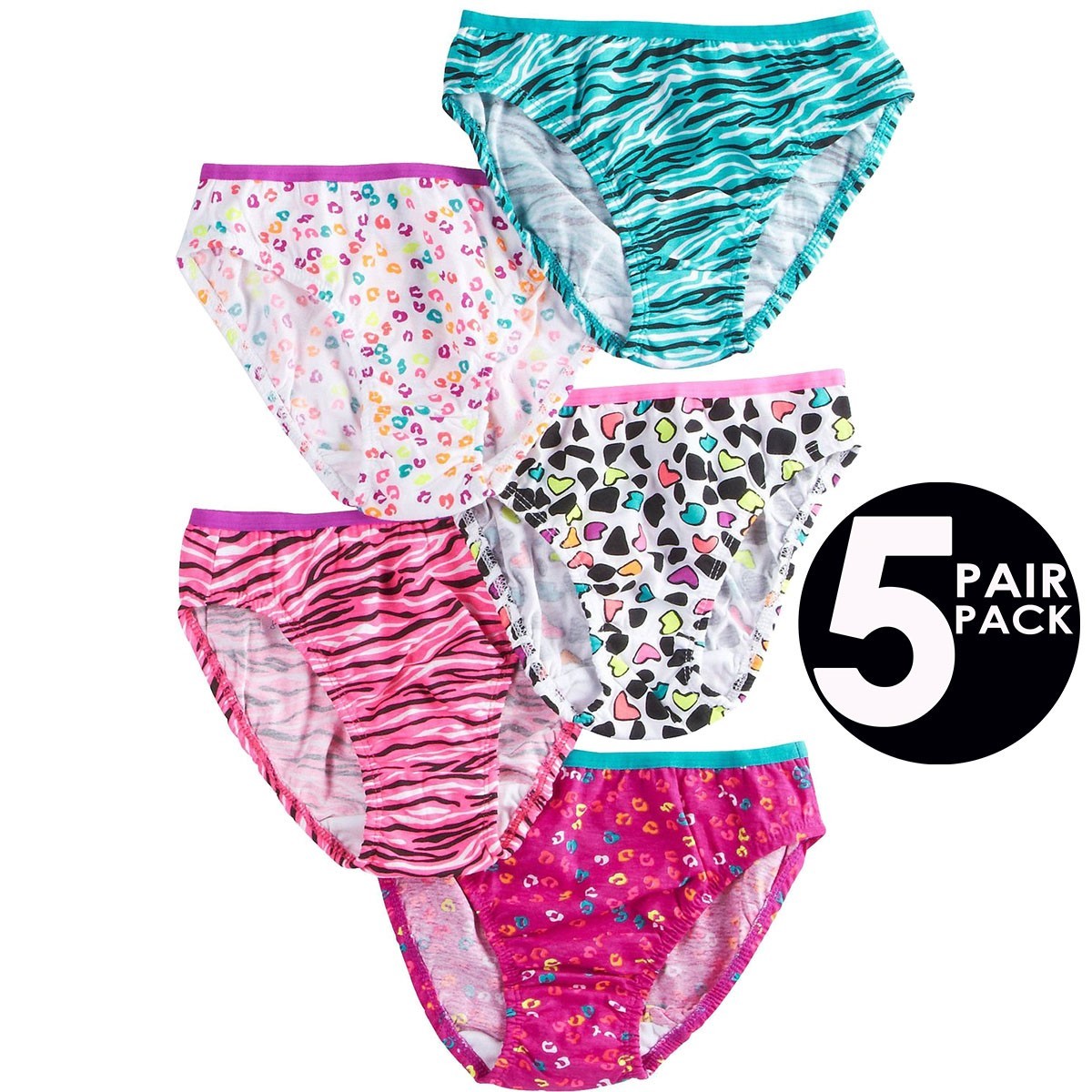 Wholesale Girls' Panties Printed, 5 Pack, Size 8