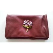 Burgundy Tri-Fold Clutch with Pewter Flower