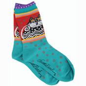 Laurel Burch Socks-Polka Dot Cats -Turquoise
