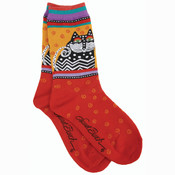 Laurel Burch Socks-Polka Dot Cats -Red