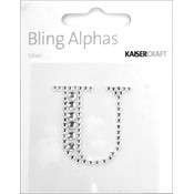 Bling Alphas Rhinestone Letter, Silver Crystal U