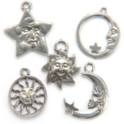 Metal Charm Mix 5/Pkg-Sun, Moon, &amp; Stars