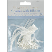 Charms W/Ribbon Ties 12/Pkg-Double Heart/Silver