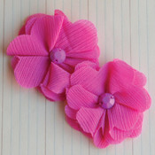 Vintage Gauze Blossoms Flowers W/Gems-Hot Pink