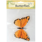 Feather Butterflies With Wire 6" 1/Pkg-Orange &amp; Bl