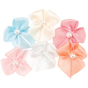 Ribbon Bows w/Pearl Center 40/Pkg-Multi Colors