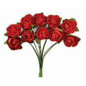 Mini Paper Blooms .5" Flower On Wire Stem-Fire Red