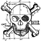 Red Rubber Stamp-Skull Sketch 4"X3.5"