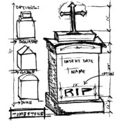 Red Rubber Stamp-Tomb Sketch 4"X4"