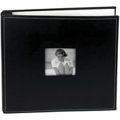 Leather Postbound Album W/Window 12"X12"-Asphalt