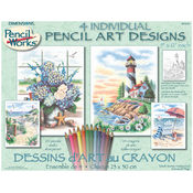 Pencil By Number Kit 9"X12"-Set of 4: Beach Scenes