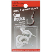 Vinyl Coated Cup Hooks 1" 6/Pkg-White