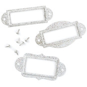 Metal Label Holders W/Brads 3/Pkg-Silver (Glittere