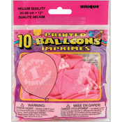 Printed Balloons 12" -Happy 1st Birthday-Pink