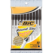 Bic Round Stic Ball Pens Medium Point 10/Pkg-Black