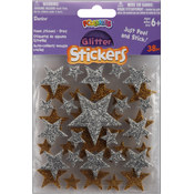 Foam Glitter Stickers 38/Pkg-Stars-Silver/Gold