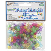 Barrel Pony Beads 9mmx6mm- Transparent Multi-Mix