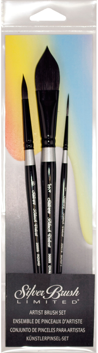 Black Velvet Watercolor Brush Set 3 / Pkg-Script Liner, 3 / 4 Oval Was