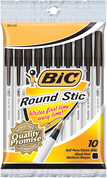 Wholesale Black Round Stic Medium Point Ball Pens - 10 Ct(6x.08)