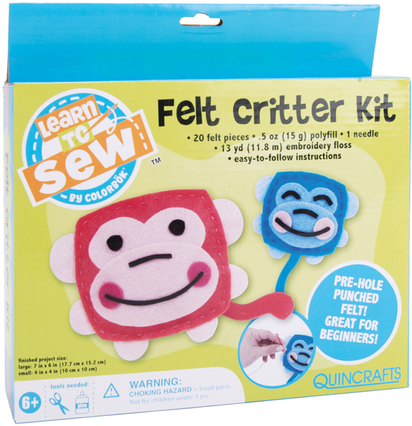 Learn To Sew Felt Critters Kit-Monkey 2/Pkg