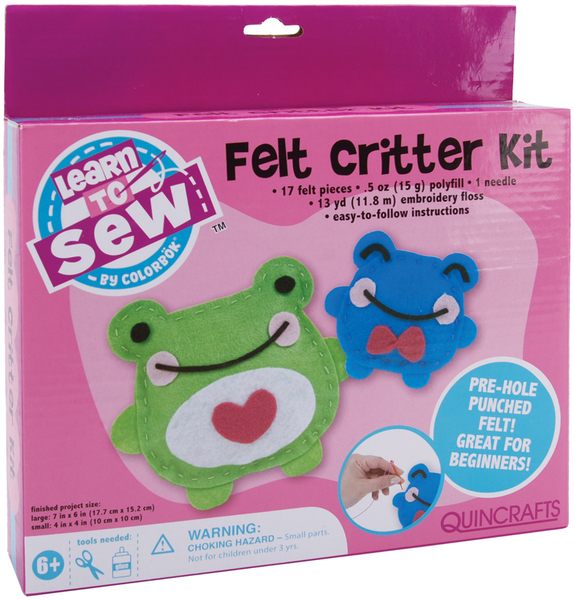 Learn To Sew Felt Critters Kit-Frog 2/Pkg