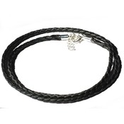 Black Braided Leather 24" 3M Necklace w/Extender