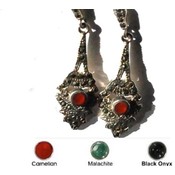 Sterling Silver Marcasite and Genuine Stone Teardrop Earrings