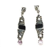 Sterling Silver Black Onyx and  Cubic Zirconia Dangle Earrings