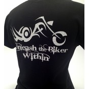 Unleash the Biker Black w/White V-Neck, XL