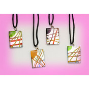 Glass Necklace With Black Cord - Rectangular