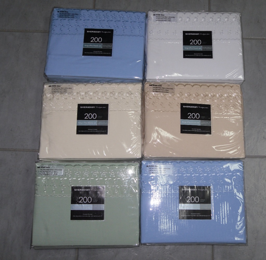 Wholesale Sheradian Eyelet Sheet Set 4 Piece Cotton 200T(6x.43)
