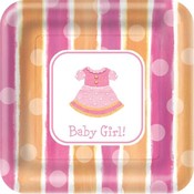 Paper Art Baby Girl 18 Ct 9" Square Dinner Plates