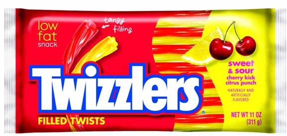 Twizzlers sweet&sour Cherry kick and citrus punch low fat filled twists (034000502448)