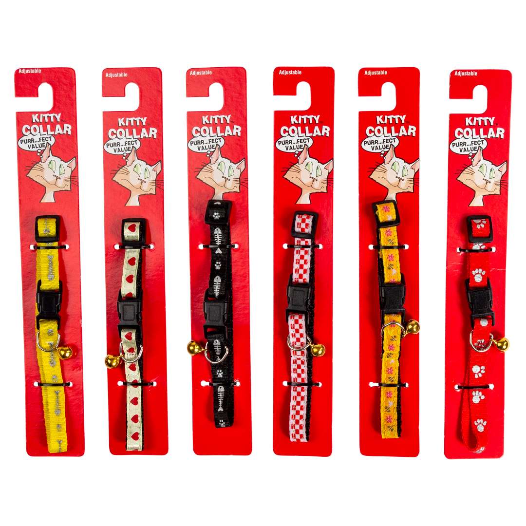Bulk Cat Collars, Bell Attached, 6 Styles