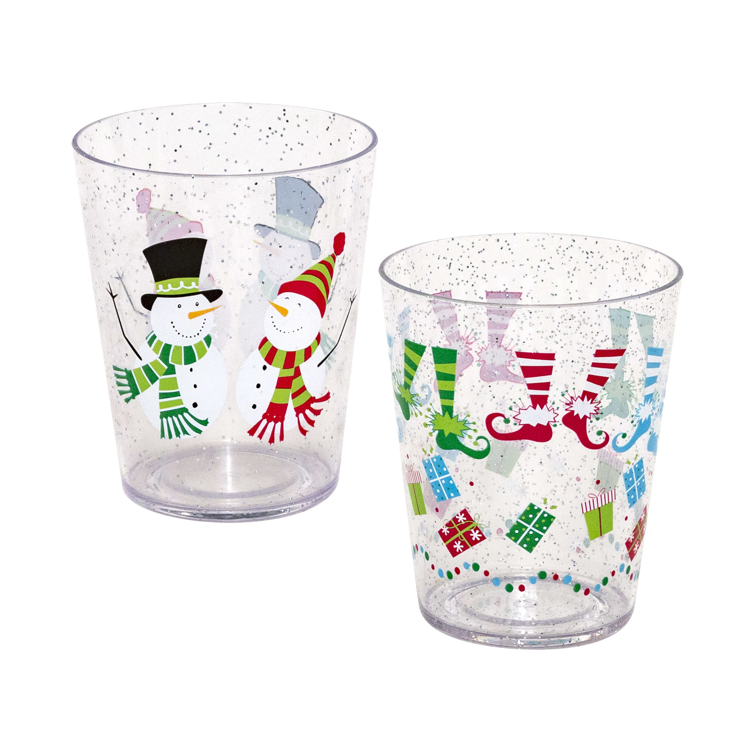 Wholesale Christmas Glitter Tumbler Glass - 2 Assorted Styles (SKU