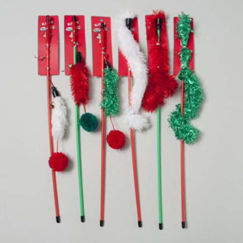 Christmas Cat Toy Wand Assorted 8 Styles 3 Colors In PDQ(144x.02)
