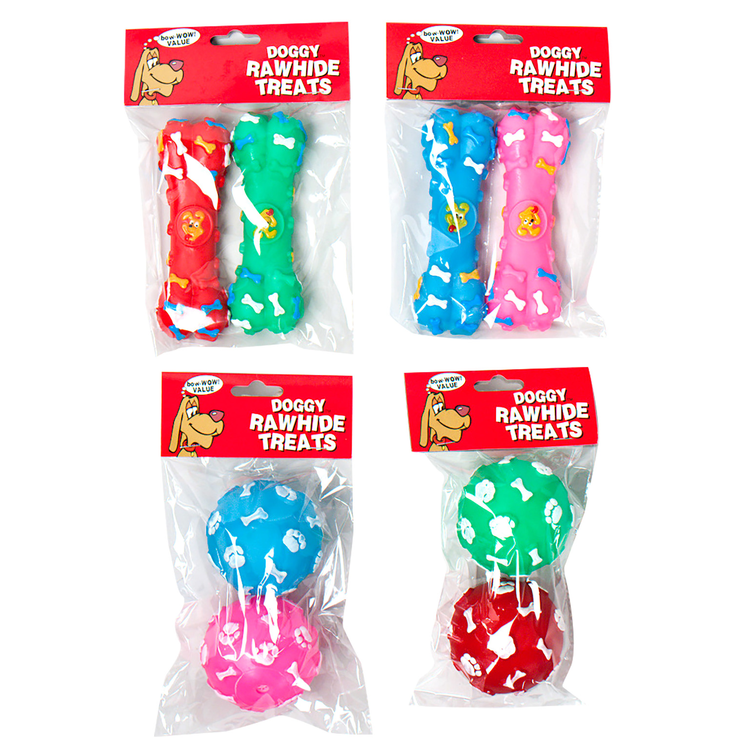 Wholesale Vinyl Bone Ball Dog Toy 2 Pack Assorted Styles (SKU