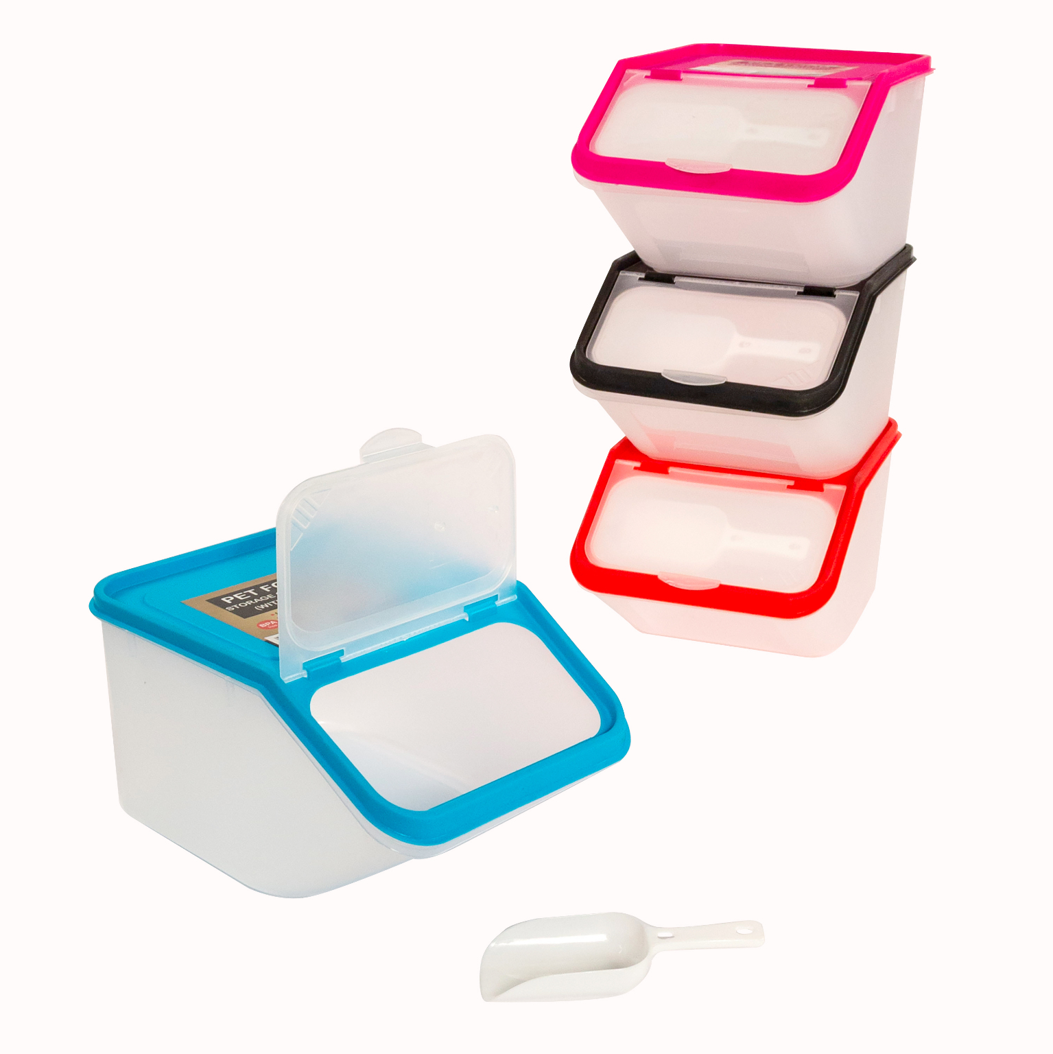 Wholesale 75 oz. Pet Food Storage Bins with Lid Scoop Assorted Colors