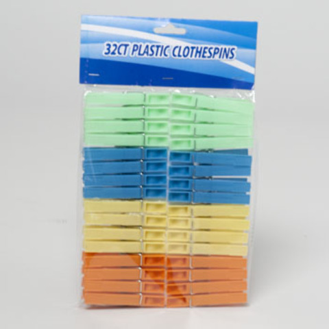 Wholesale Clothespins Plastic 32 Count - Assorted Colors(36x.12)