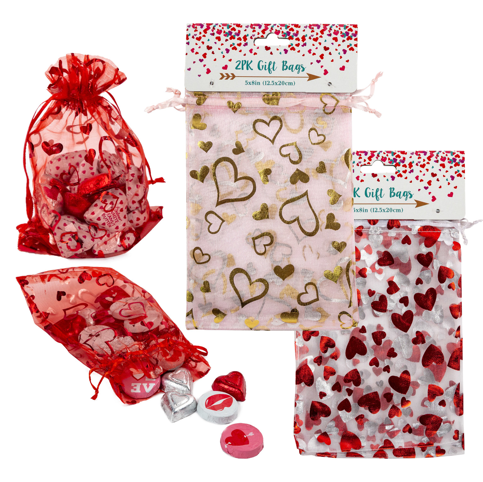 Wholesale 2 Pack Valentine's Gift Bags 5"x8" Assorted
