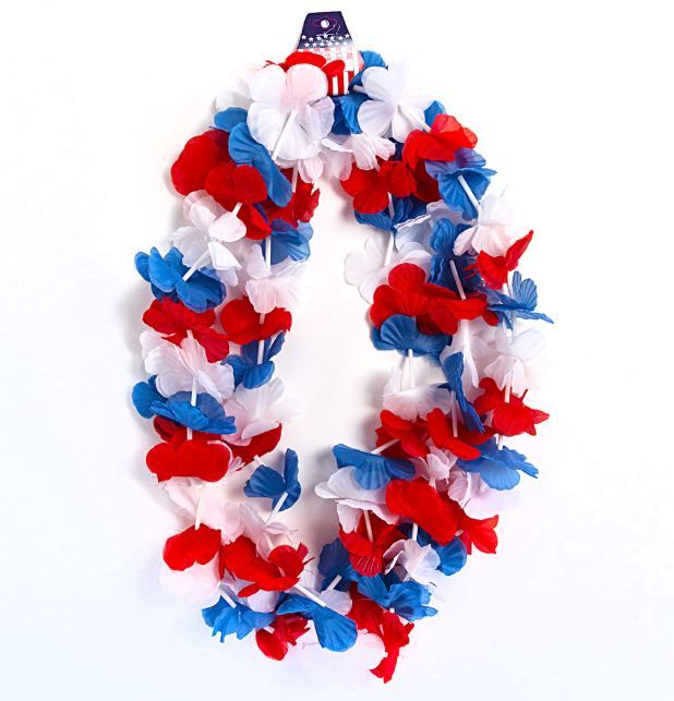 Wholesale Patriotic Leis Red, White, Blue Flowers, 3 Pack