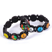 8" Stretch Peace Sign Wooden Bracelet