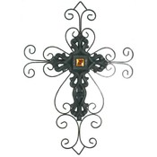 Large Amber Jeweled Cross Wall Art