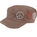 Brown Cadet Cap With Rhinestones - Peace, Love, Ba