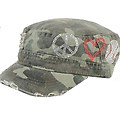 Green Camo Cadet Cap With Rhinestones - Peace, Lov