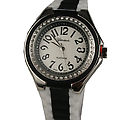 White/Black Stripe Rhinestone Silicone Rubber Watc